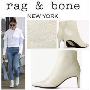 NIB Rag & Bone Women's ВЕНА BOOT White Crinkle Leather Pointy Toe Stiletto Sz 37